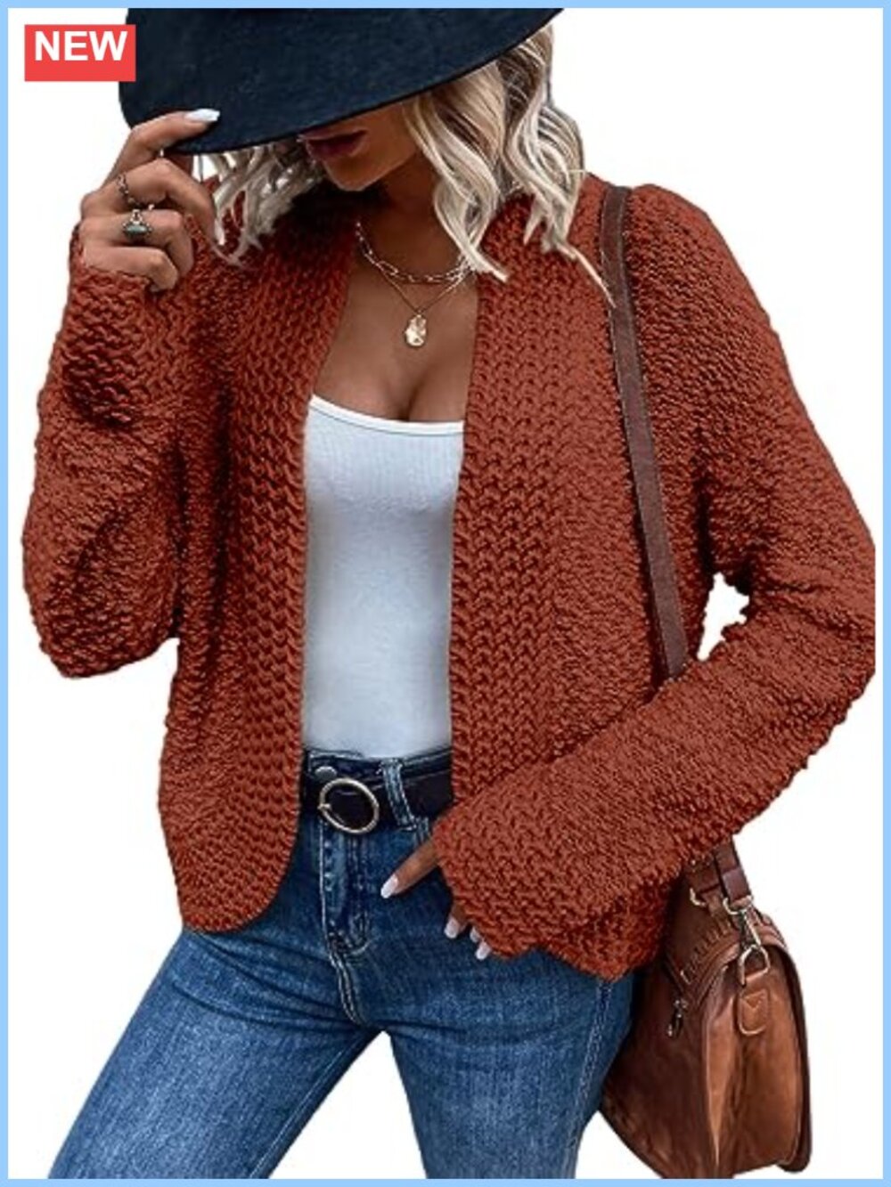 Women's Open Front Chunky Knit Cardigan Long Sleeve Loose Fit Sweater